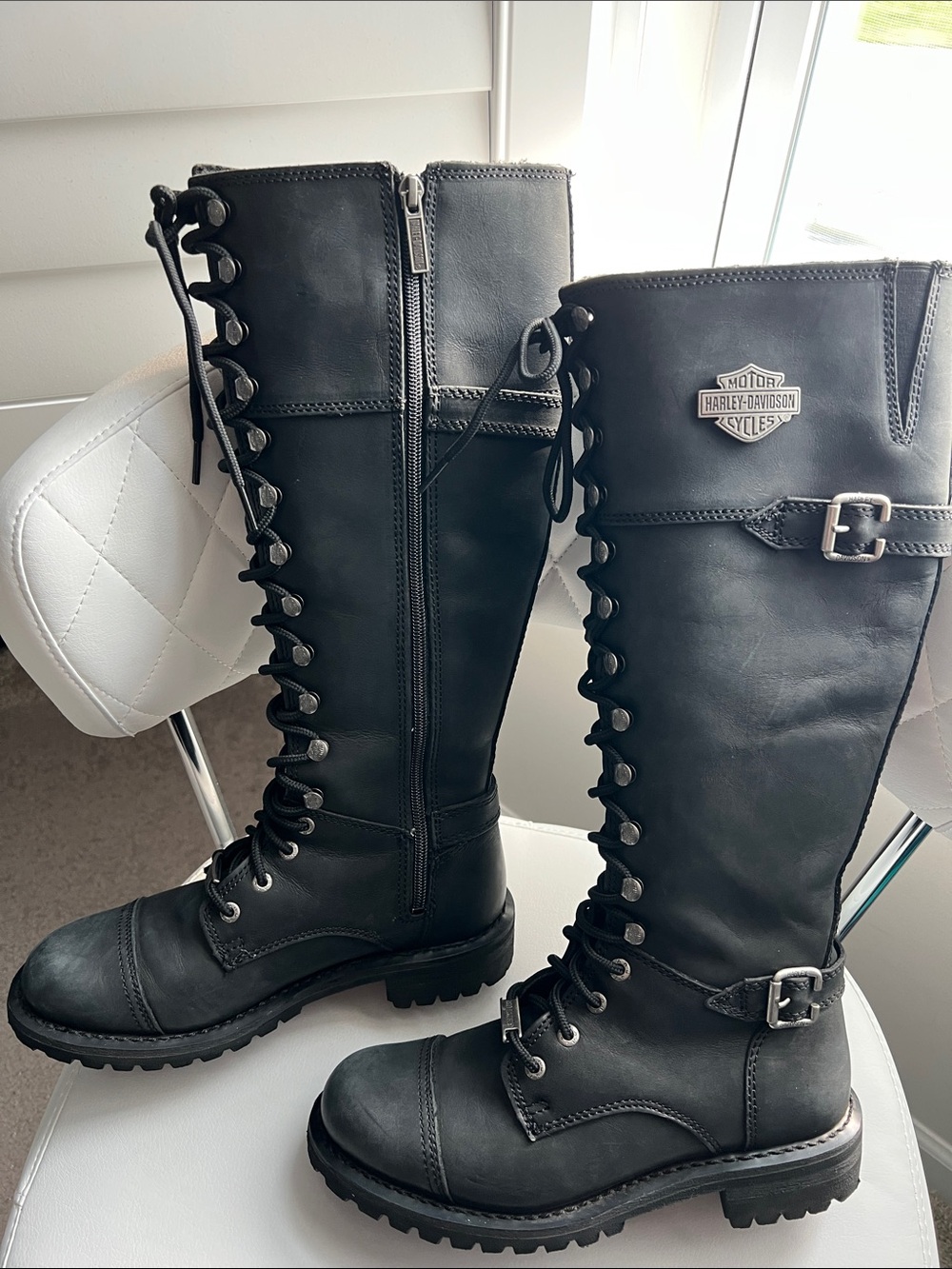 Harley Davidson Women’s Black LeatherTall Lace-Up Women's Combat Boots size 7.5. - Picture 3 of 9
